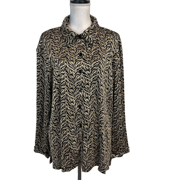 Chico's Design Jacket size 14 16/3 Gold Black Stretch Career Evening Wedding - Picture 1 of 8